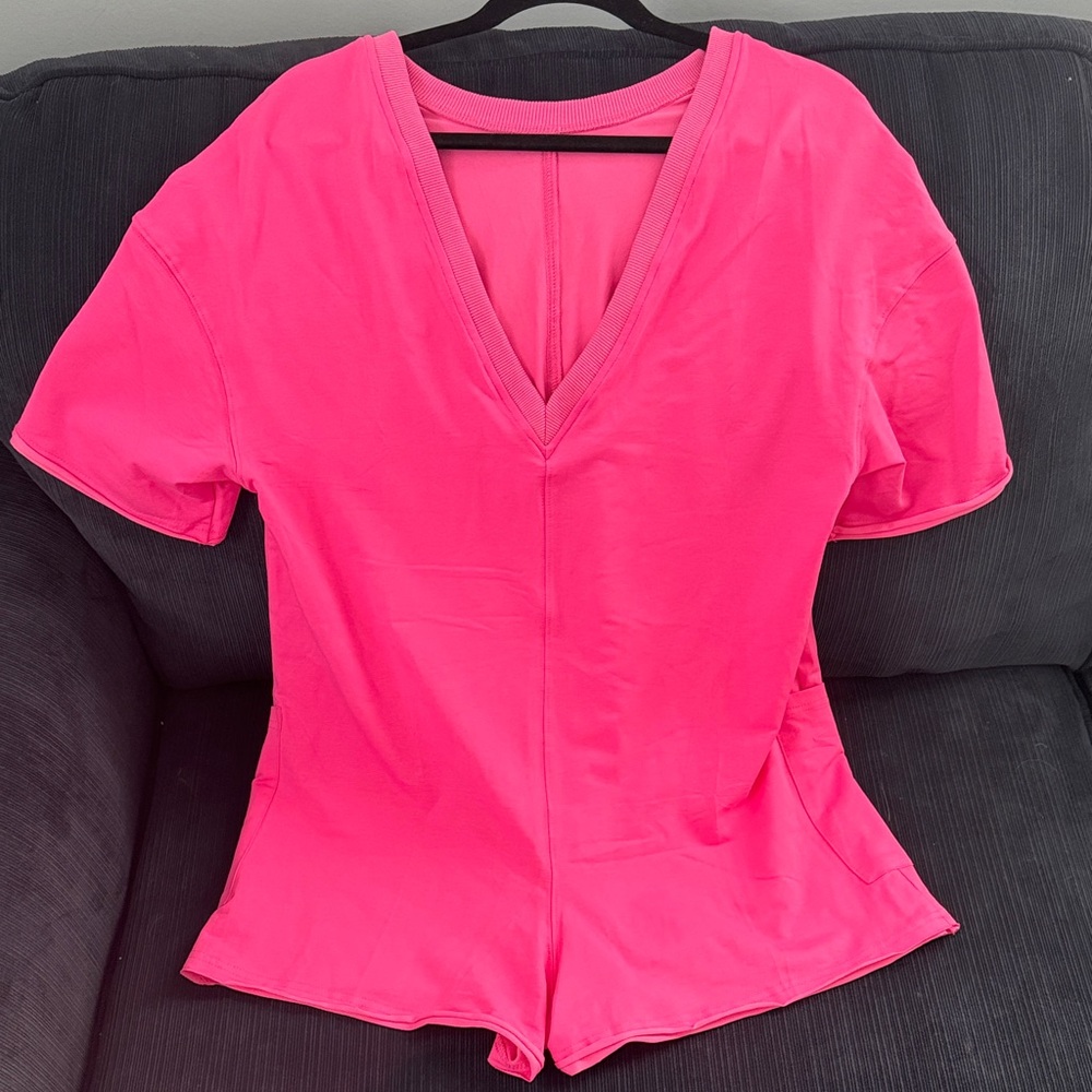 Vibrant Pink V-Neck Women's Romper
